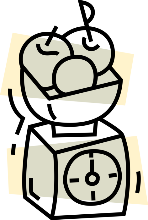 Vector Illustration of Kitchen Food Scale Weighs Fruit Food to Measure Weight