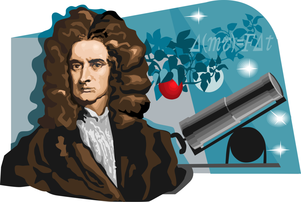 Vector Illustration of Sir Isaac Newton, English Mathematician, Astronomer, and Physicist Formulated Laws of Motion