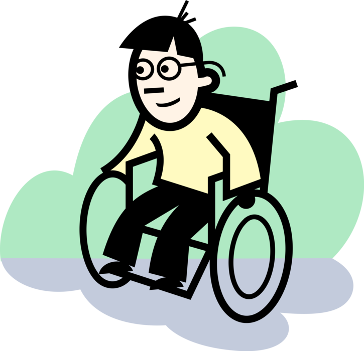 Vector Illustration of Man Propels Handicapped or Disabled Wheelchair used by Injured or Disabled People