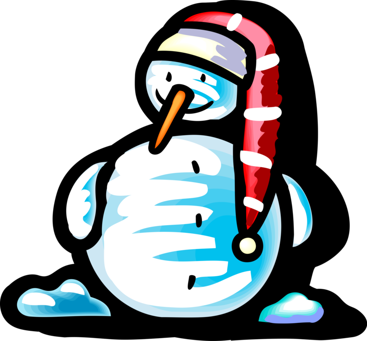 Vector Illustration of Snowman Anthropomorphic Snow Sculpture with Carrot Nose and Toque Hat