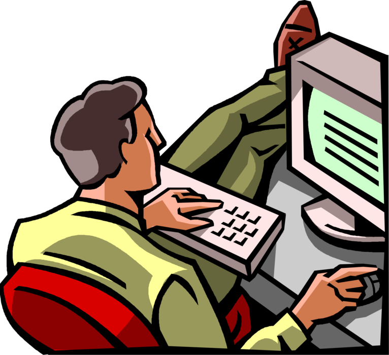 Vector Illustration of Businessman Relaxes with Feet Up Working at Computer