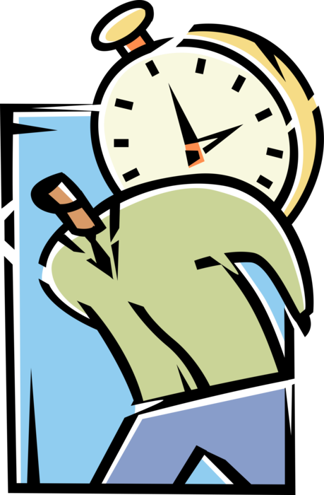 Vector Illustration of On the Go Businessman Ruled by Time Becomes Slave to It with Pocket Watch Clock