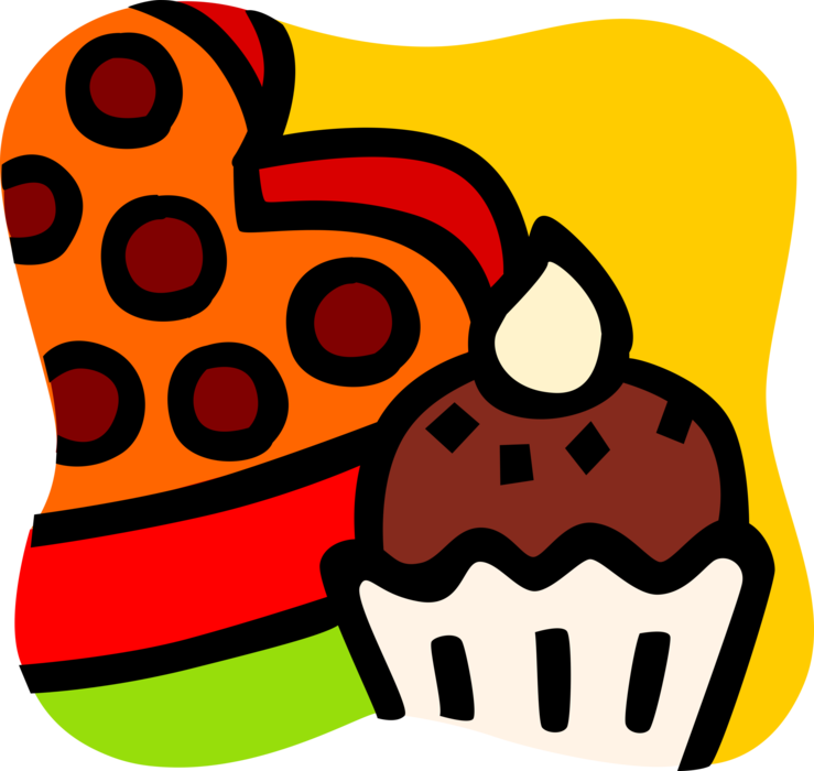 Vector Illustration of Baked Quick Bread Muffin with Dessert Cake Pastry