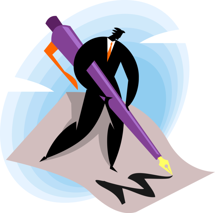 Vector Illustration of Businessman with Fountain Pen Writing Instrument