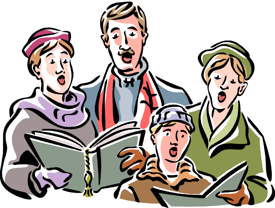 Vector Illustration of Holiday Festive Season Christmas Carolers Sing Traditional Carol Festive Songs