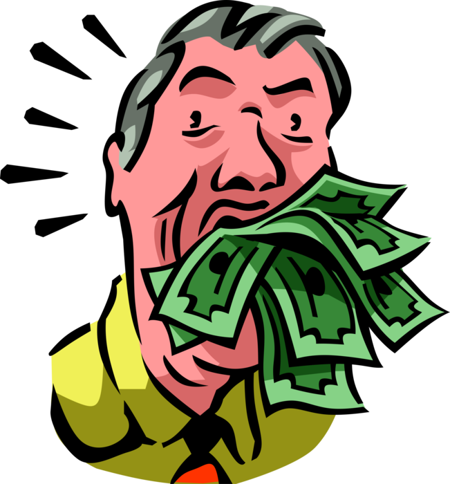 Vector Illustration of Businessman Backs Up Statements and Opinions by Putting His Money Where His Mouth Is