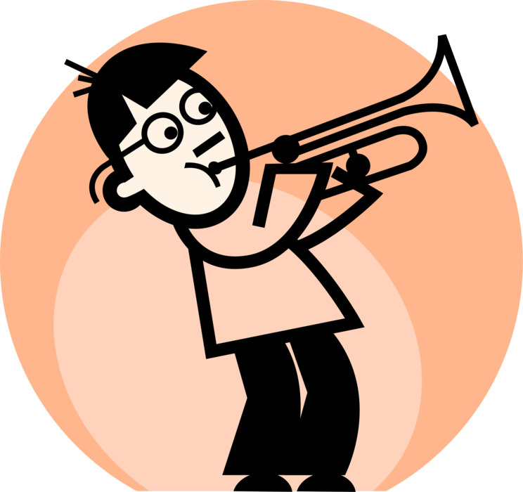Vector Illustration of Musician Plays Trombone Brass Wind Instrument