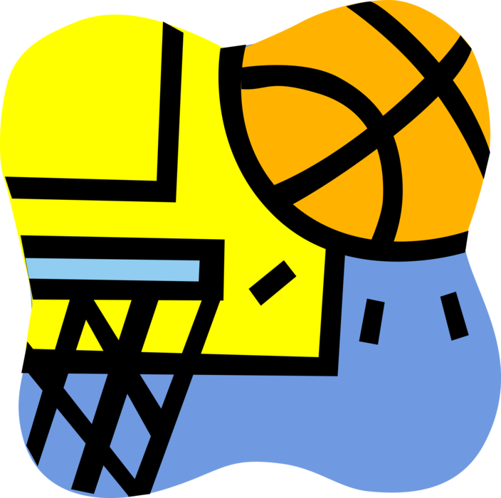 Vector Illustration of Sport of Basketball Shot at Hoop Net During Game