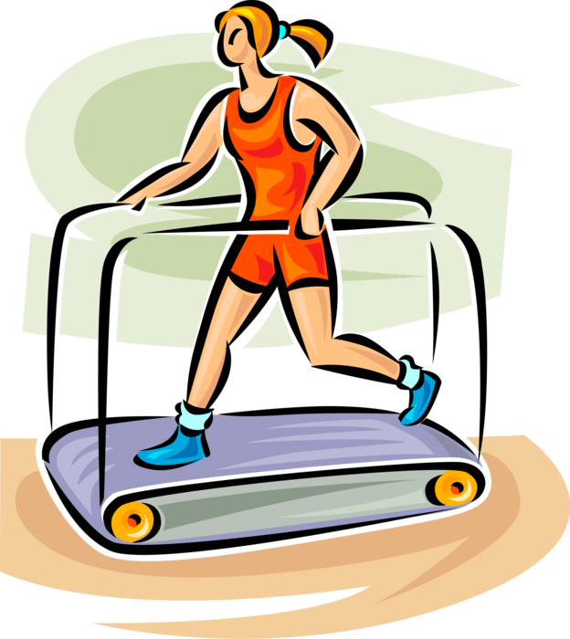 Vector Illustration of Physical Fitness Exercise Workout Runner Running on Treadmill