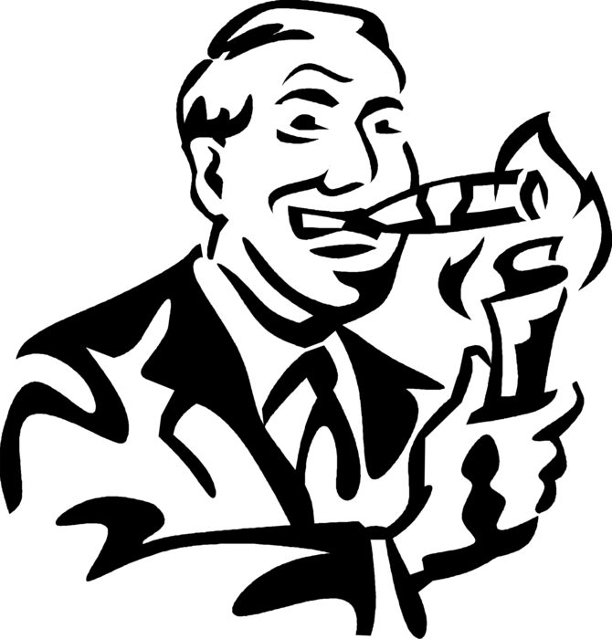 Vector Illustration of Fat Cat Successful Businessman Lights Cigar with Cash Money Dollar Bills