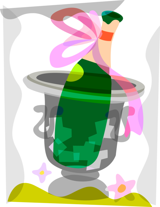 Vector Illustration of Wedding Reception Chilled Champagne with Ribbon Bow in Ice Bucket