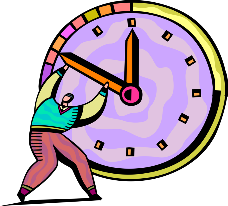 Vector Illustration of Businessman Turns Back Hands of Time with Clock