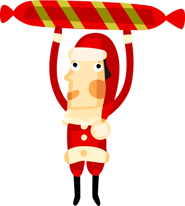 Vector Illustration of Santa Claus, Saint Nicholas, Saint Nick, Father Christmas, and Candy Cane Peppermint Stick