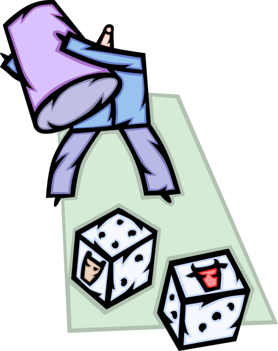 Vector Illustration of Businessman Rolls Dice Gambling on Wall Street Stock Market Financial Investments