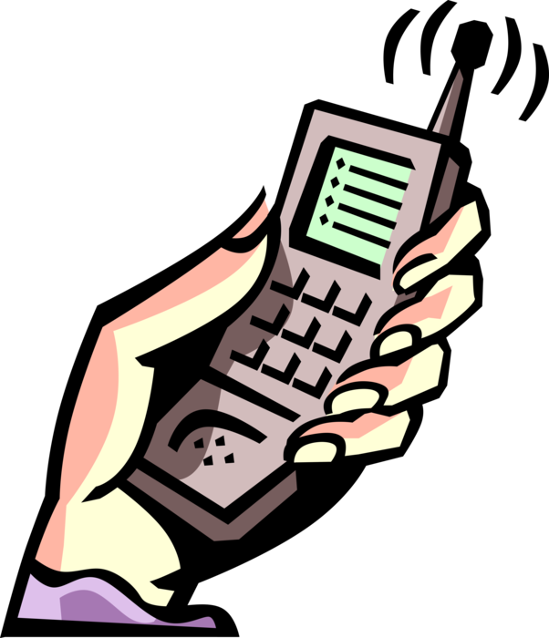 Vector Illustration of Hand Holds Ringing Mobile Cell Phone Telephone