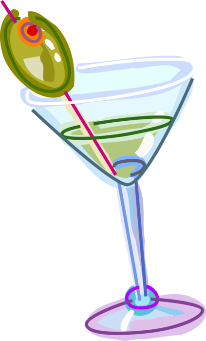 Vector Illustration of Martini Alcohol Beverage Cocktail Mixed Drink in Glass with Olive