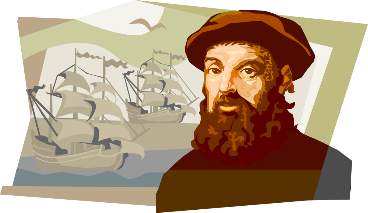 Vector Illustration of Ferdinand Magellan, Portuguese Explorer Competes First Circumnavigation of Earth