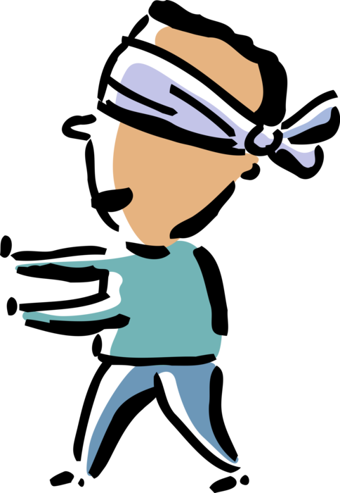 Vector Illustration of Man in Blindfold Walks with Arms Outstretched