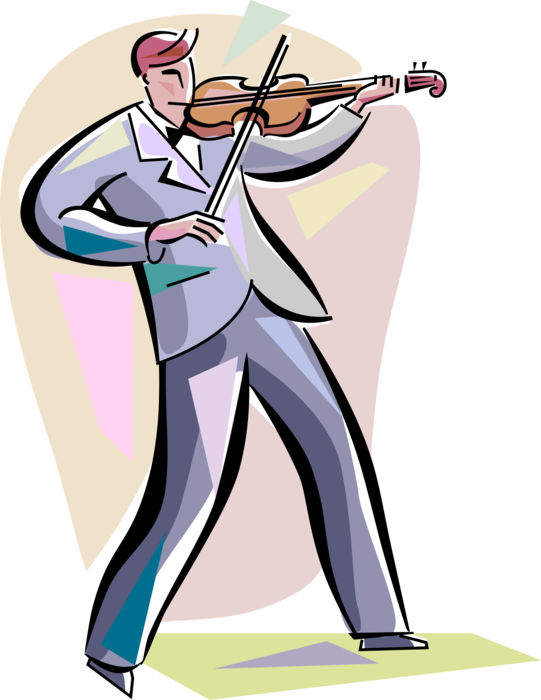 Vector Illustration of Violinist Musician Plays Violin Fiddle Stringed Musical Instrument