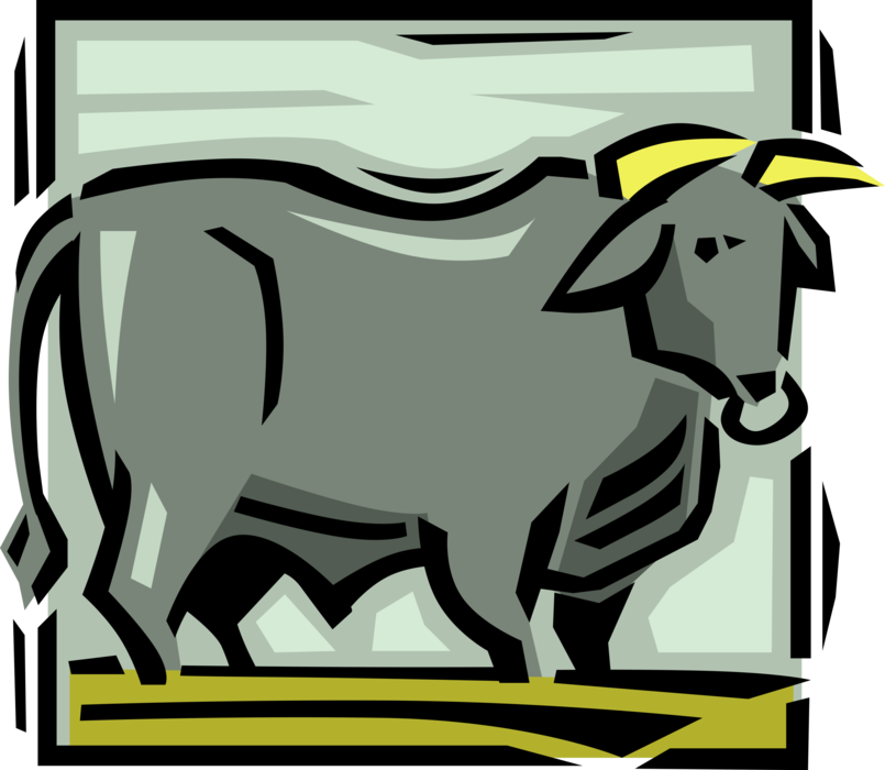 Vector Illustration of Farming Operation Farm Cattle Bull with Horns
