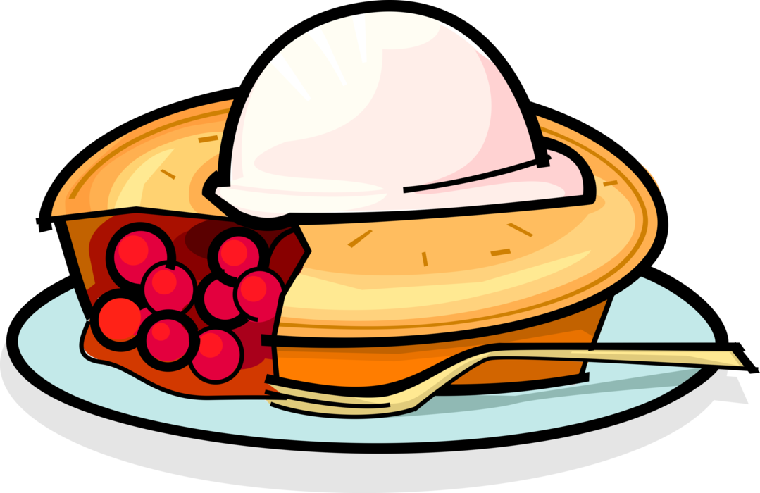 Vector Illustration of Baked Cherry Pie Dessert with Ice Cream