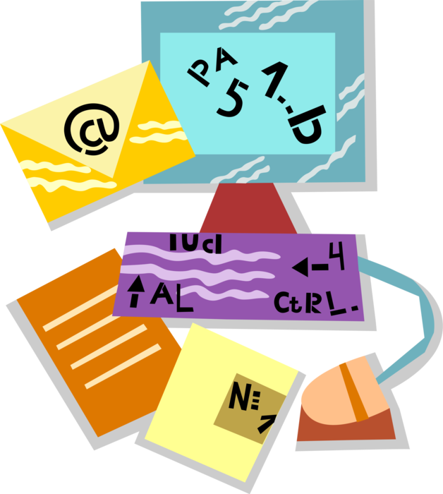 Vector Illustration of Personal Computer Sends and Receives Electronic Email Correspondence Letter Envelope