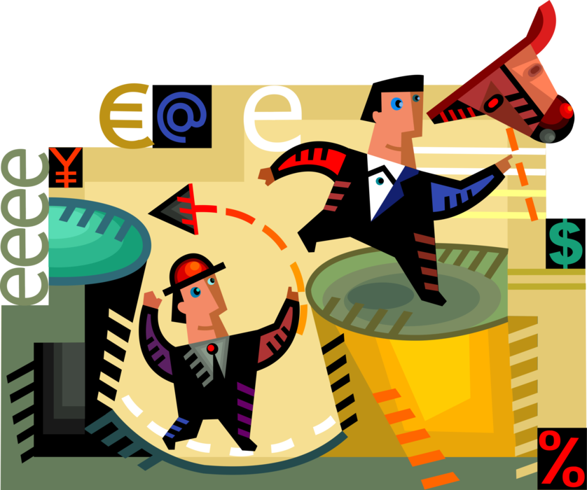 Vector Illustration of Shrewd Financial Analyst Businessman Predicts Bullish Financial Markets on Wall Street Stock Exchange