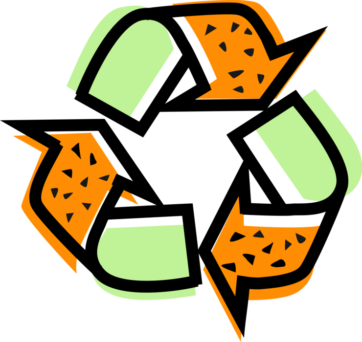 Vector Illustration of Recycling Process Converts Waste into Reusable Objects with International Recycle Logo