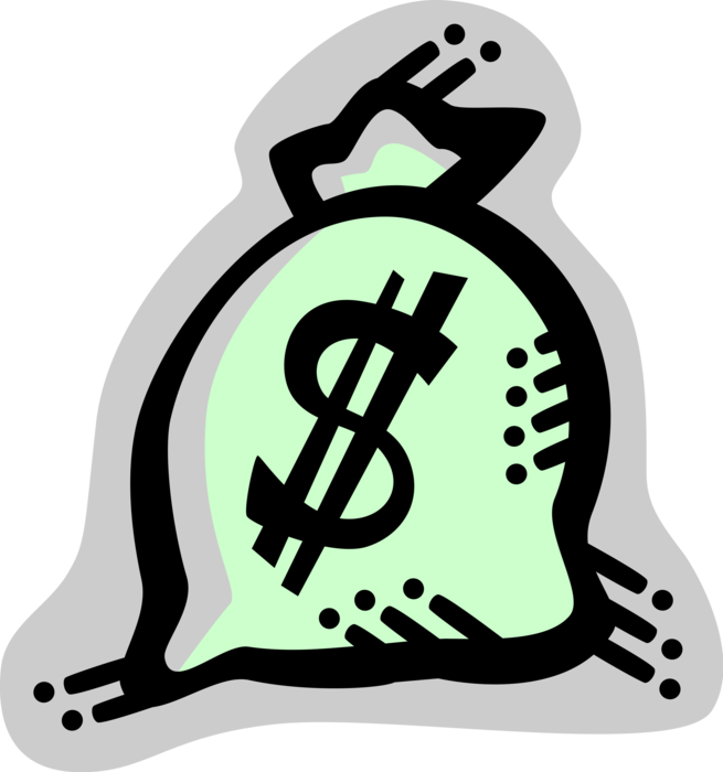 Vector Illustration of Money Bag, Moneybag, or Sack of Money used to Hold and Transport Coins, Cash and Banknotes