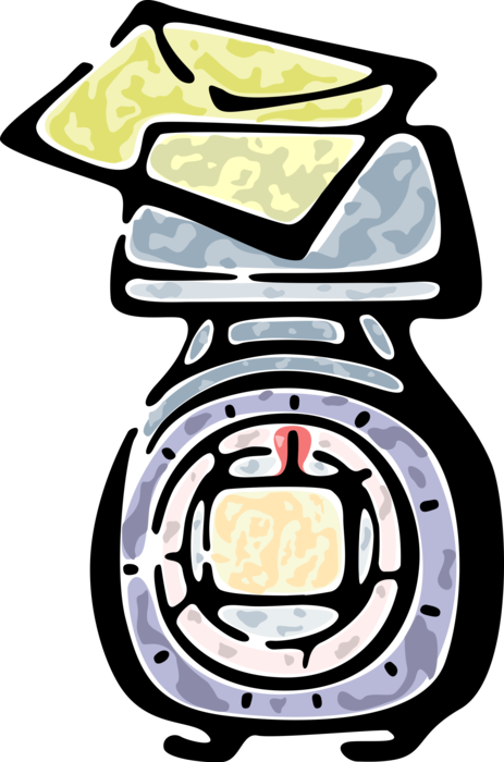 Vector Illustration of Post Office Postal Scale Weighs Letter Envelope to Determine Postage for Delivery