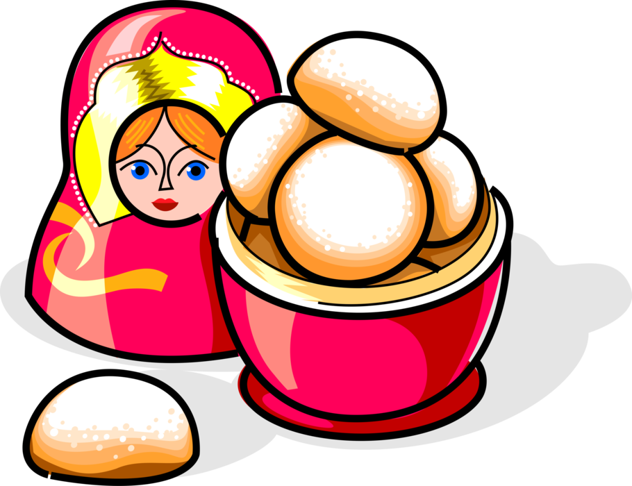 Vector Illustration of Russian Cuisine Biscuits with Matryoshka or Matrioshka Russian Babushka Nesting