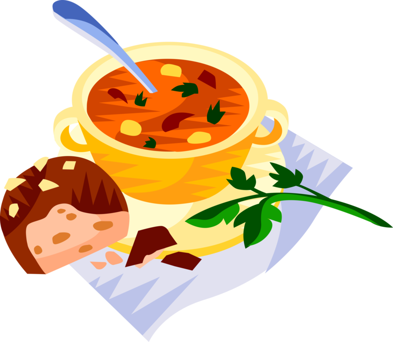 Vector Illustration of Hungarian Cuisine Goulash Soup or Stew of Meat and Vegetables
