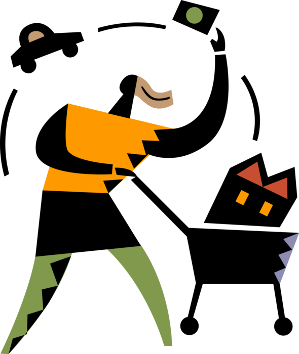 Vector Illustration of Purchasing Homeowners Insurance Coverage for Home Mortgage and Car Loan
