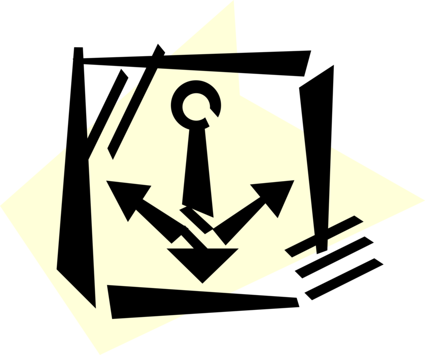Vector Illustration of Marine Boat Anchor Prevents Water-Borne Vessel From Drifting in Wind or Current