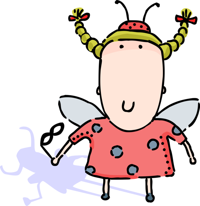 Vector Illustration of Halloween Trick or Treater in Fairy Costume with Wings and Mask