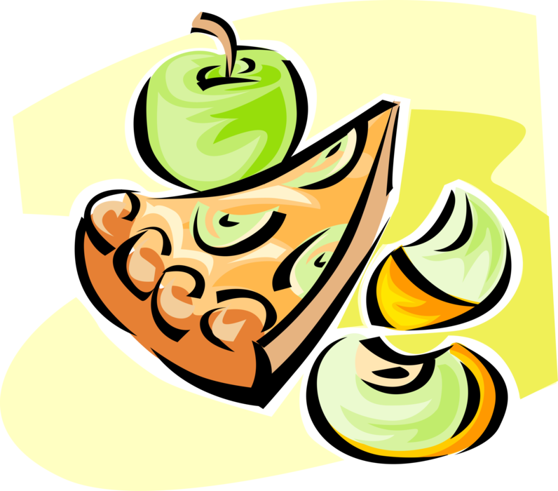 Vector Illustration of Fresh Baked Apple Pie Dessert with Green Apples