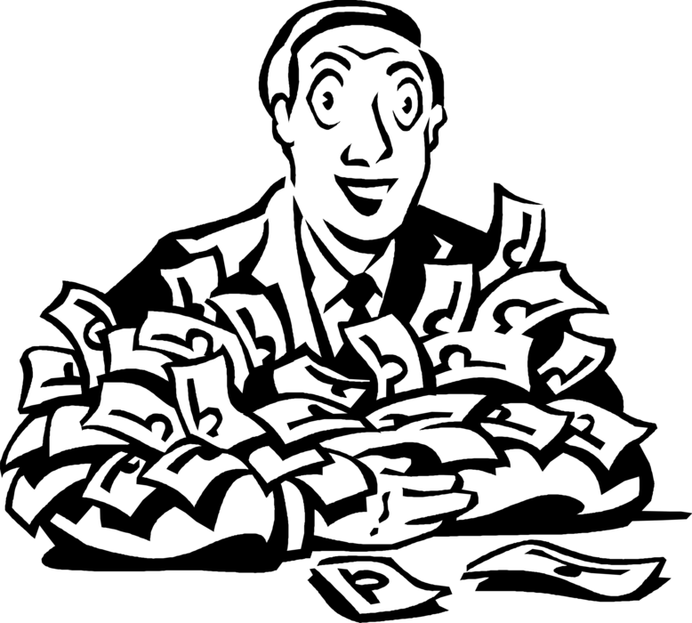 Vector Illustration of Businessman with Armload of Cash Money Dollars
