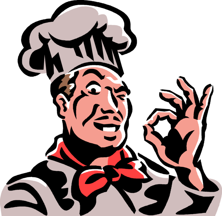 Vector Illustration of Culinary Cuisine Restaurant Chef with A-OK A-Okay Bon Appétit Hand Gesture