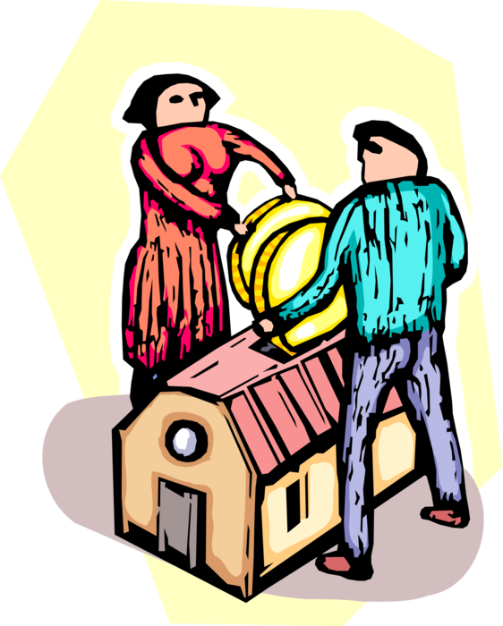 Vector Illustration of Family Invests Earnings Cash Money in Real Estate Residence Home Mortgage
