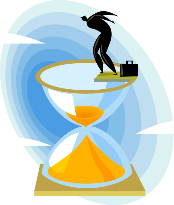 Vector Illustration of Businessman Diver Diving into Time Sensitive Hourglass