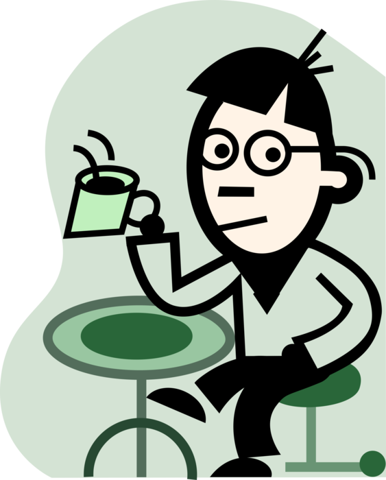Vector Illustration of Businessman Enjoys Cup of Coffee Beverage