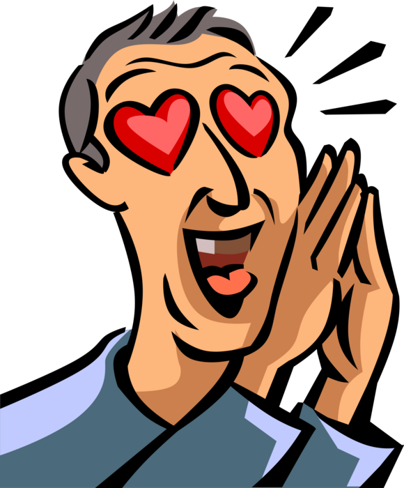Vector Illustration of Love at First Sight Infatuated Man with Love Hearts in Eyes