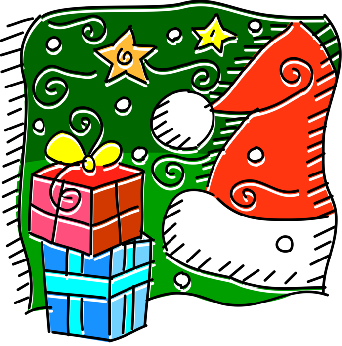 Vector Illustration of Holiday Festive Season Christmas Gift Wrapped Presents with Santa's Hat