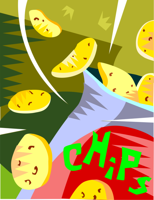 Vector Illustration of Potato Chips or Crisps, Bag of Chips Snack