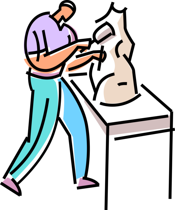 Vector Illustration of Sculptor Sculpting Stone with Hammer and Chisel
