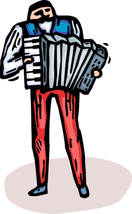 Vector Illustration of Musician Plays Accordion Bellows-Driven Musical Instrument