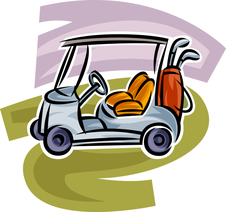 Vector Illustration of Electric Golf Cart Vehicle with Golf Clubs used on Golf Course