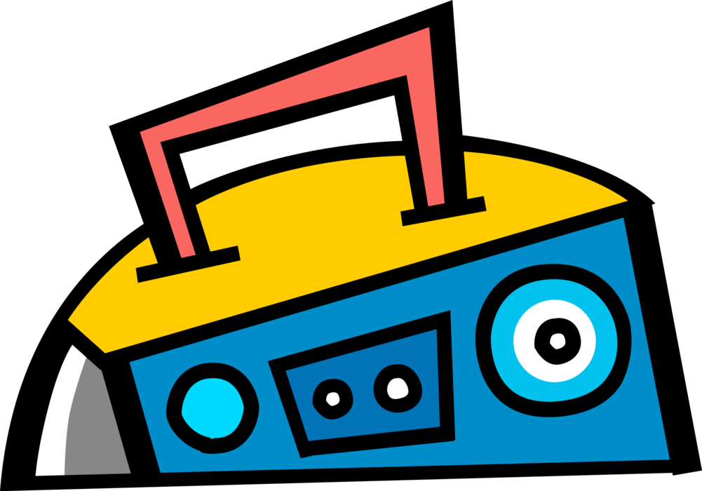 Vector Illustration of Audio Entertainment Portable Personal Stereo Boombox Plays Music Cassettes and CD's