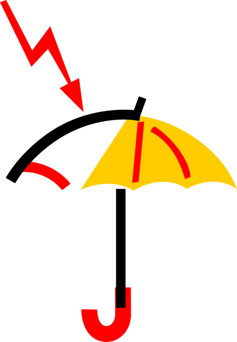 Vector Illustration of Lightning Strike with Umbrella or Parasol Rain Protection