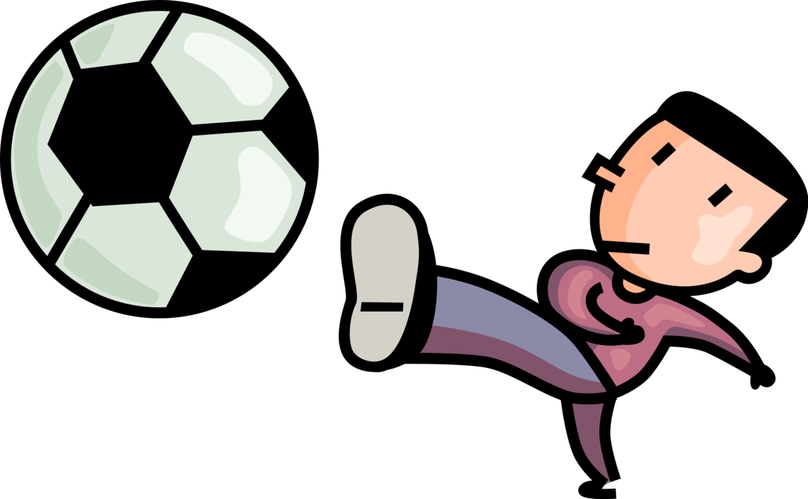 Vector Illustration of Sport of Soccer Football Player Kicks Ball During Game